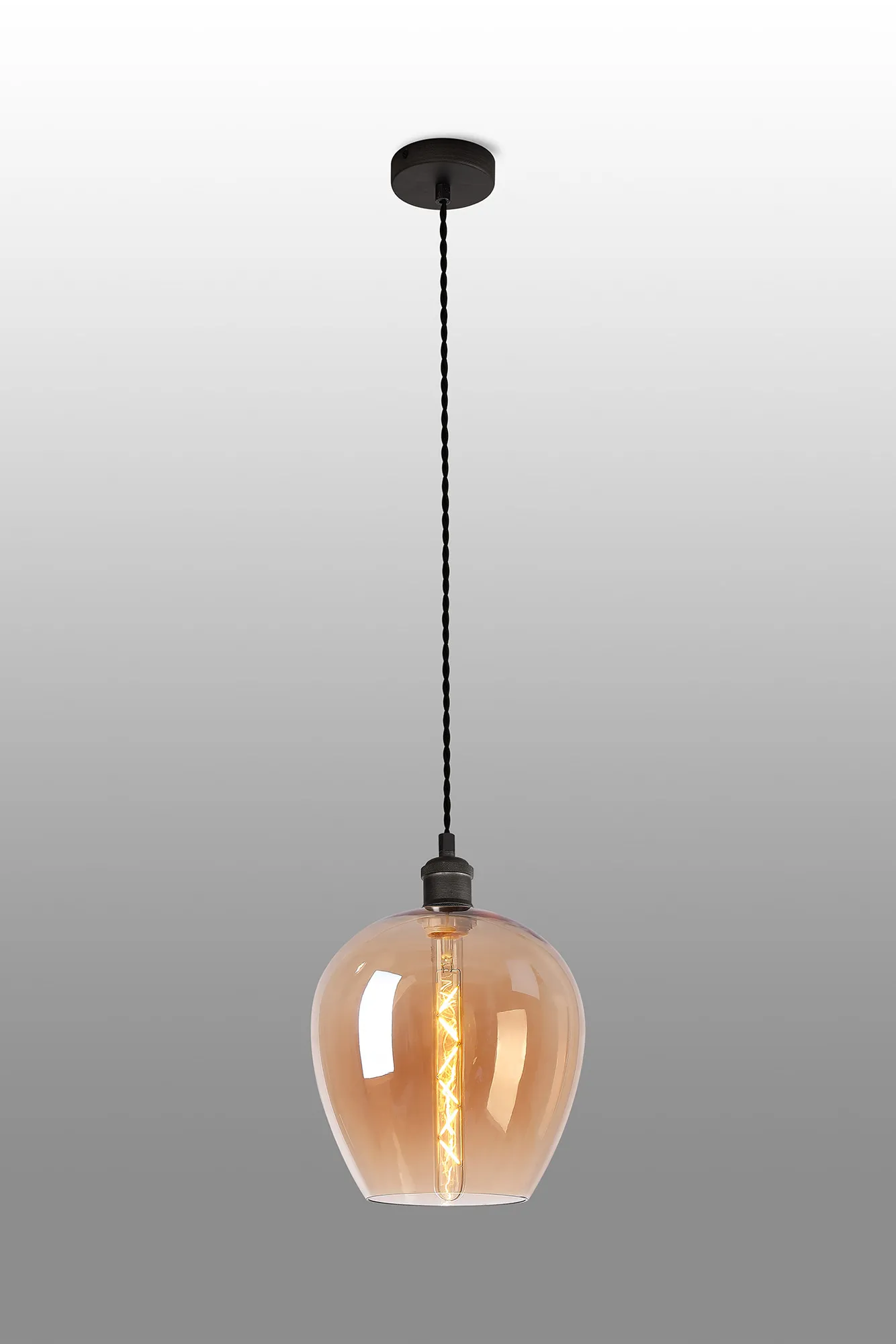 Cawdor Single Pendant, 1 Light E27, Pewter/Dark Grey/Amber Wine Glass DK1111  Deco Cawdor
